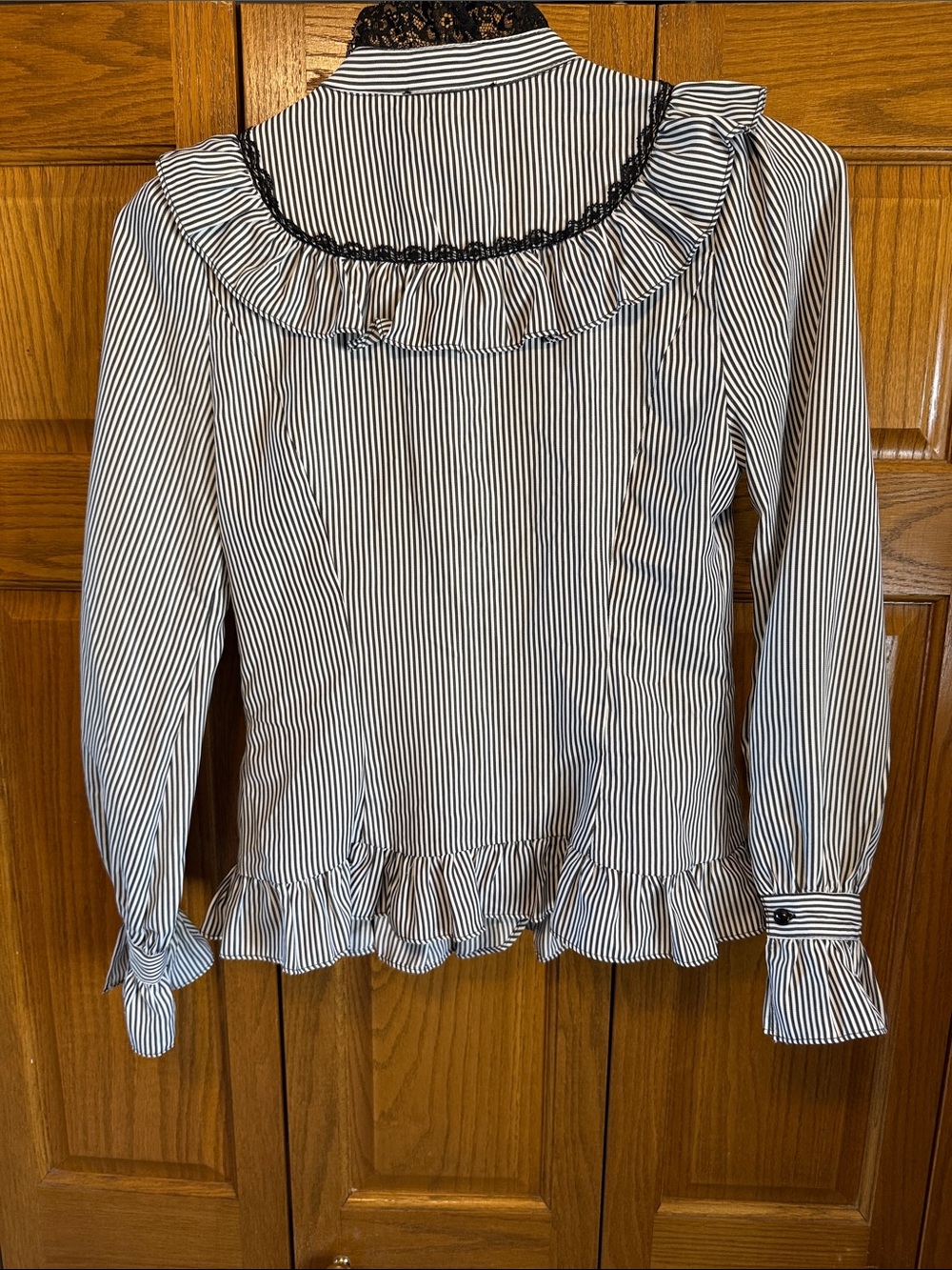 Victorian-Inspired Black & White Stripe Ruffle Button-Down Blouse- Medium-NWT - Picture 10 of 16